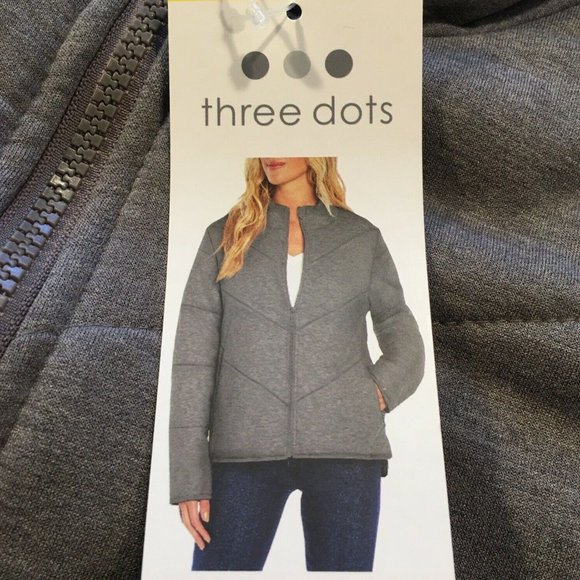 Three Dots Women Quilted Step Hem Knit Jacket-- Heather Pavement - Picture 7 of 8